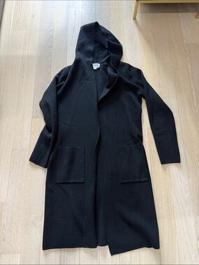 Long Hooded Black Cardigan Coat